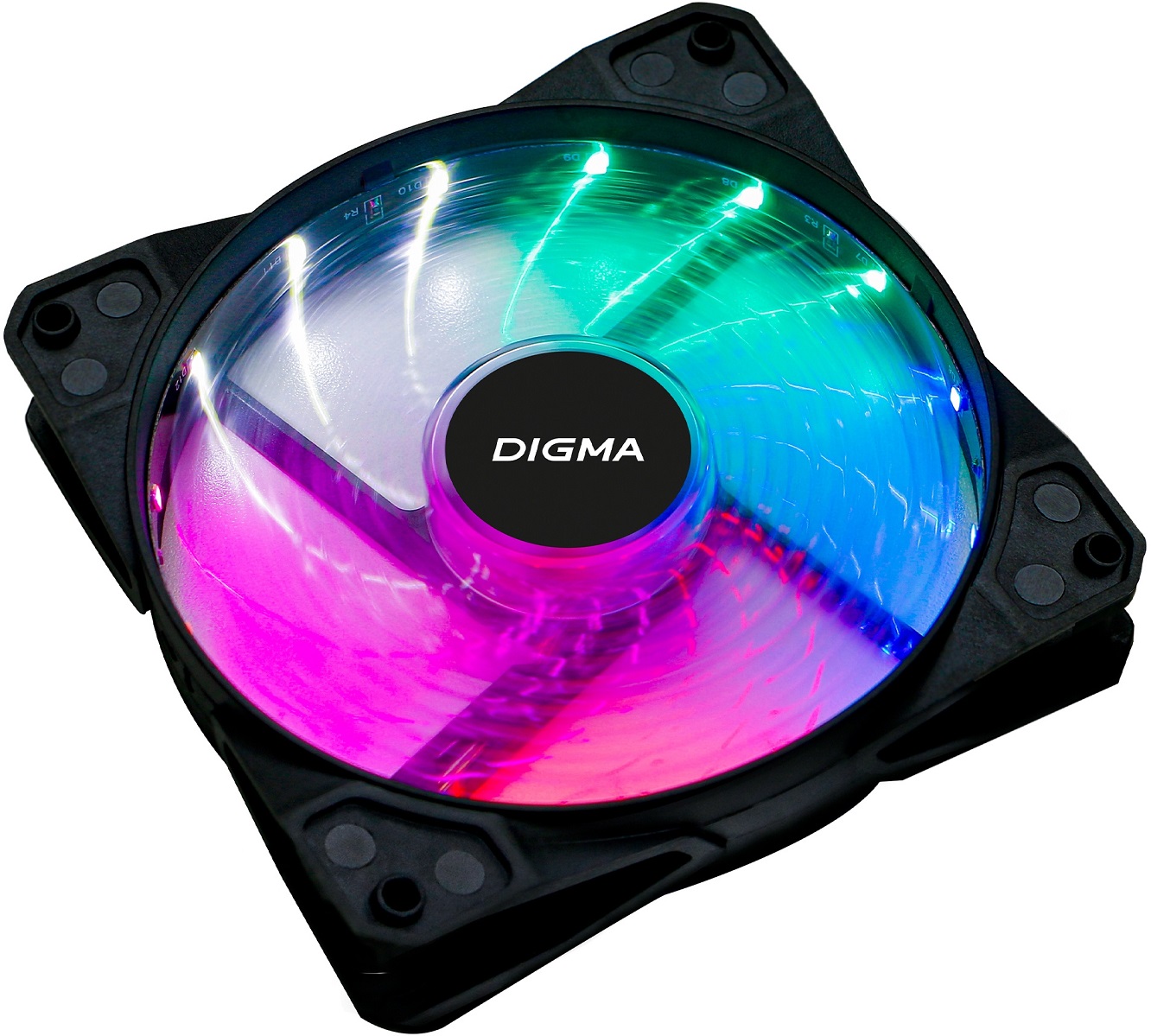 Вентилятор Digma DFAN-FRGB2 (120x120x25mm, Hydro, 1200rpm, 23dBa, 3+4pin, RGB fixed LED, black) RTL