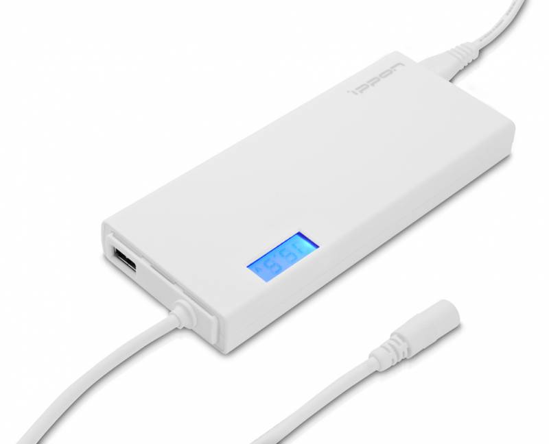 Зарядное устройство для ноутбука Ippon SD90U (вход 110-220V, выход 15-19.5V (автоопределение), USB 2A, 90W, white)