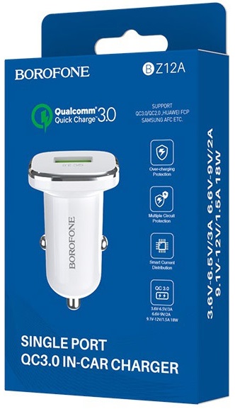 Зарядное устройство от прикуривателя Borofone BZ12A (12/240V - USB, 3А, 18W, white)