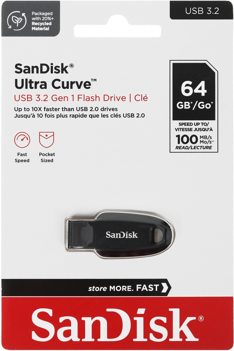 Флеш накопитель USB 3.2 64Gb SanDisk Ultra Curve (SDCZ550-064G-G46, 100/40MB/s, black)