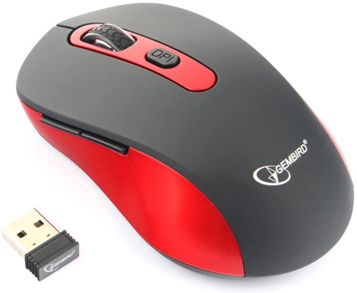 Мышь беспроводная Gembird MUSW-221-R (optical, 1600dpi, AA, black-red)