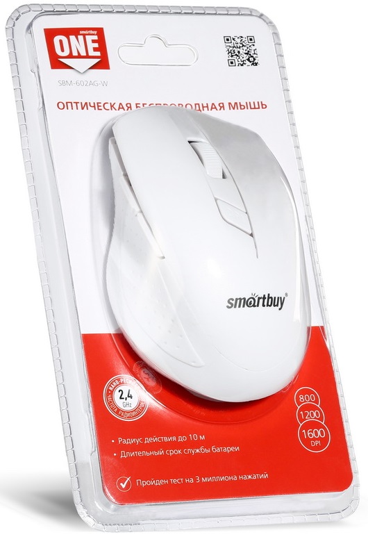 Мышь беспроводная Smartbuy ONE (SBM-602AG-W, optical, 1600dpi, AA, white)
