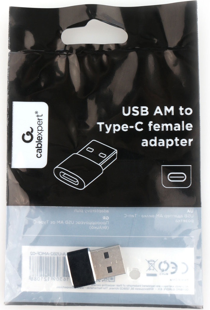 Переходник USB-OTG (A-USB2-AMCF-02, USB 2.0 (m) / USB Type-C (f), black) Cablexpert