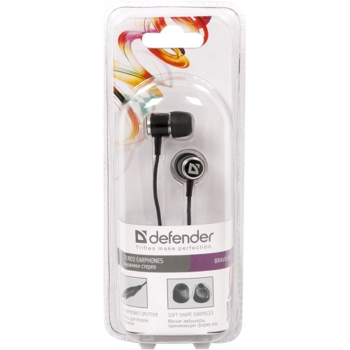 Наушники Defender Bravo-014 (затычки, без микрофона, 1.1m, адаптер для 2-й пары наушников, black)