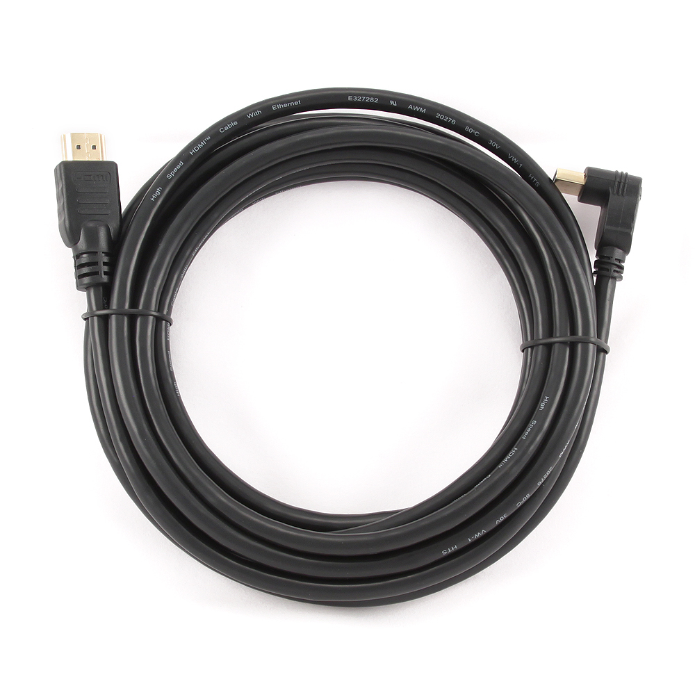 Кабель HDMI (m) - HDMI (m) 4.5m (CC-HDMI490-15, v.1.4, угловой коннектор, с позолоченными контактами, экранированный, пакет, black) Cablexpert