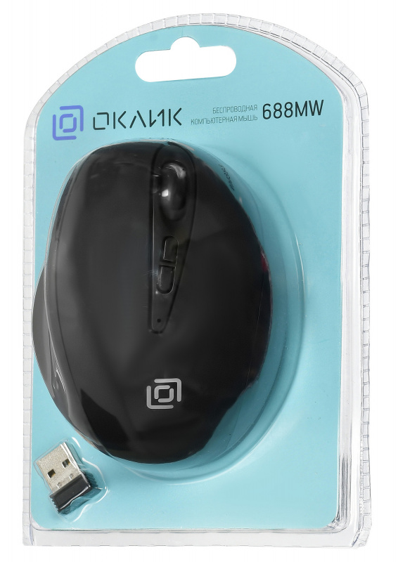 Мышь беспроводная Oklick 688MW (optical, 1600dpi, 2xAAA, эргономичная, soft-touch, black)