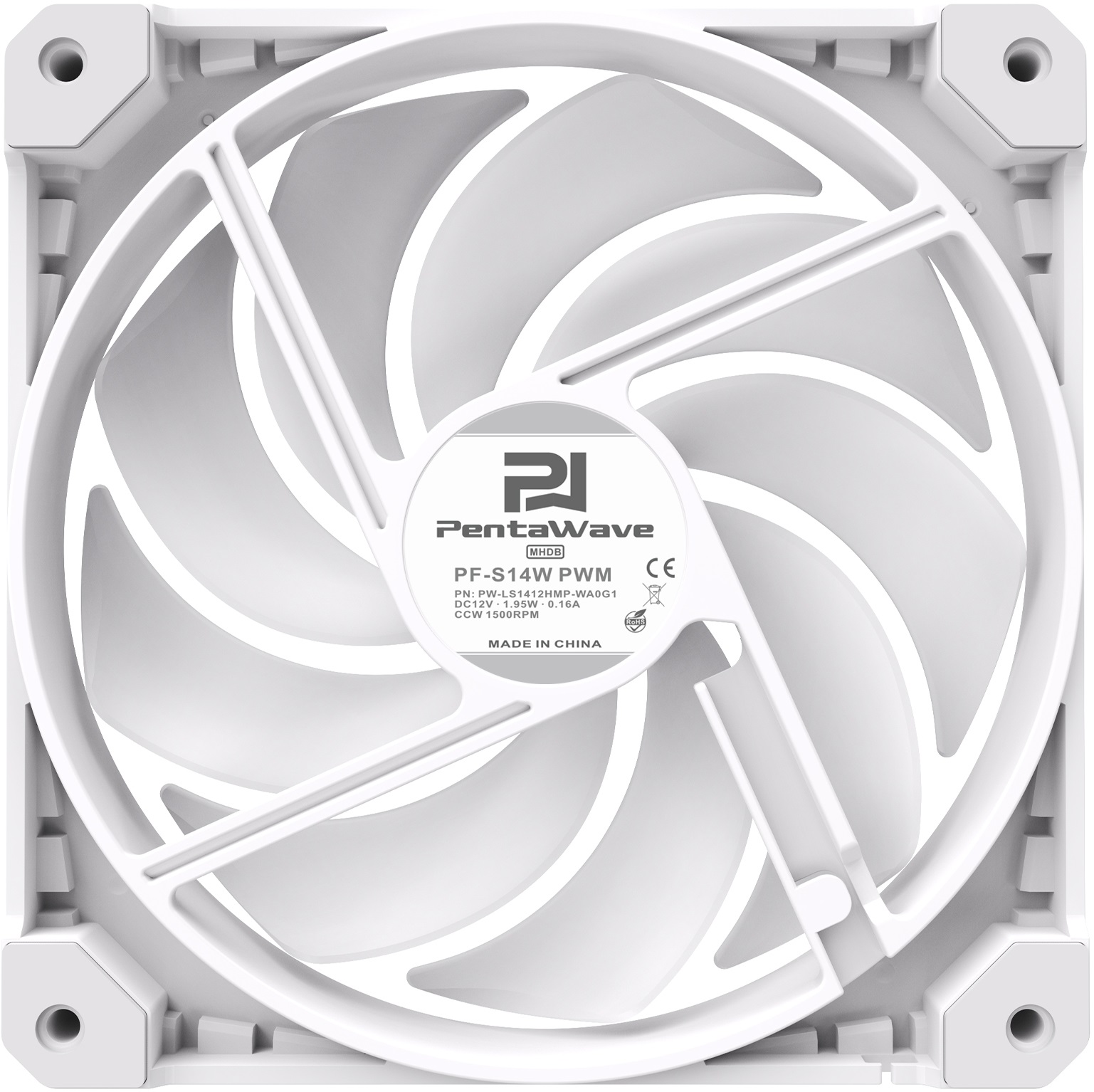 Вентилятор PentaWave PF-S14W PWM (140x140x25mm, MHDB, 600-1500rpm, <29dBa, 4pin, PWM, white) RTL