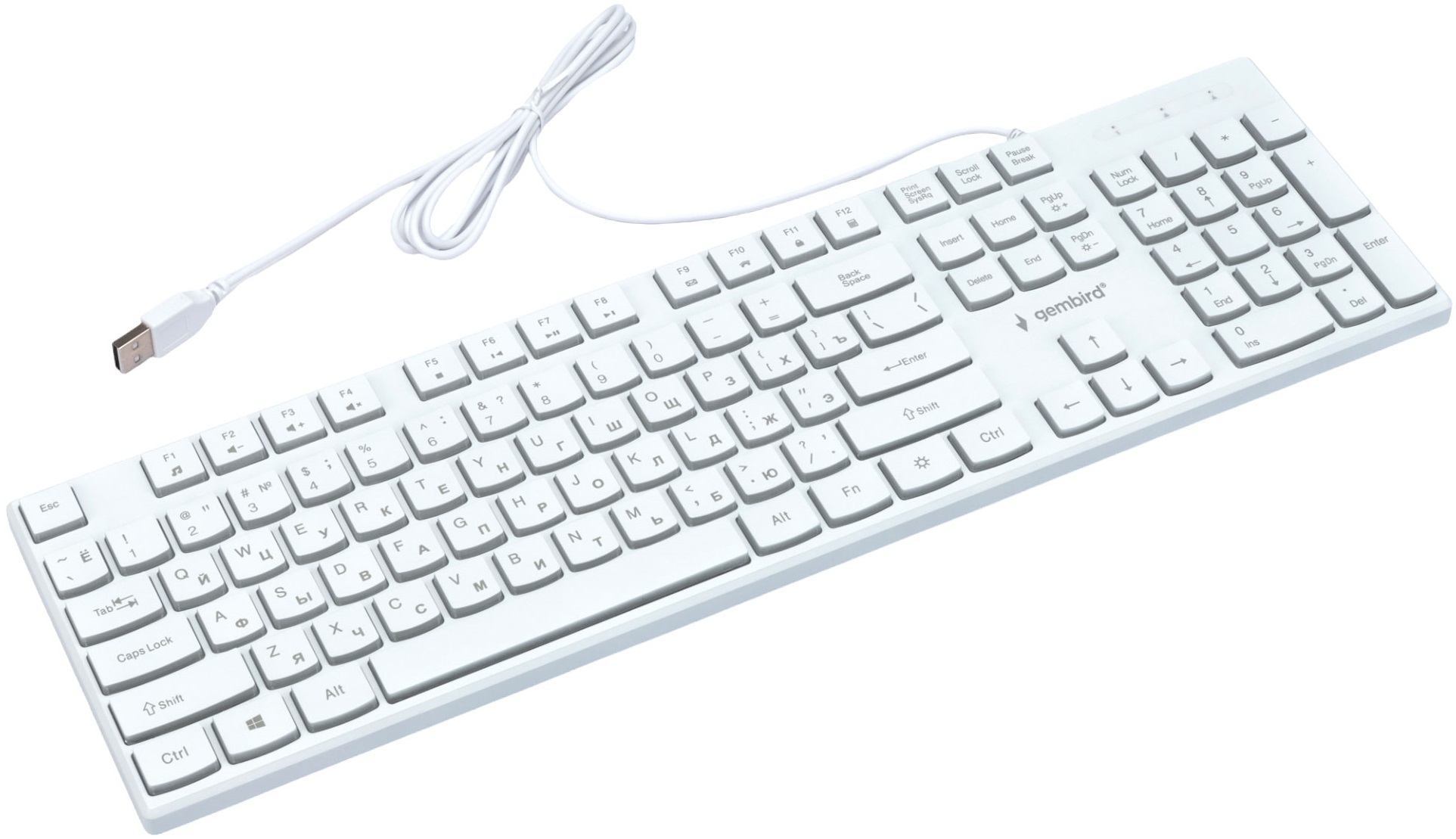 Клавиатура Gembird KB-250L-W (USB, радужная подсветка, мультимедийная, 1.5m, white)