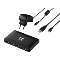 USB 2.0 HUB Hama H-78472 (4 порта, активный, адаптер питания, black)