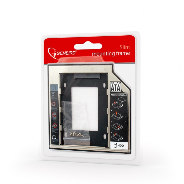 Крепление для установки 2.5" SSD/HDD в отсек привода ноутбука (MF-95-01, SATA, 9.5mm, металл) Gembird