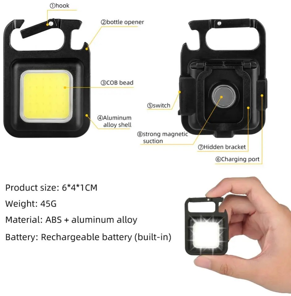 Светодиодный карманный фонарик COB (500mAh, 1500lm, Type-C, black)