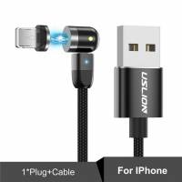 Кабель USB 2.0 Am - Lightning 1.0m (поворотный, быстрая зарядка, нейлоновая оплётка, магнитный, black) USLION