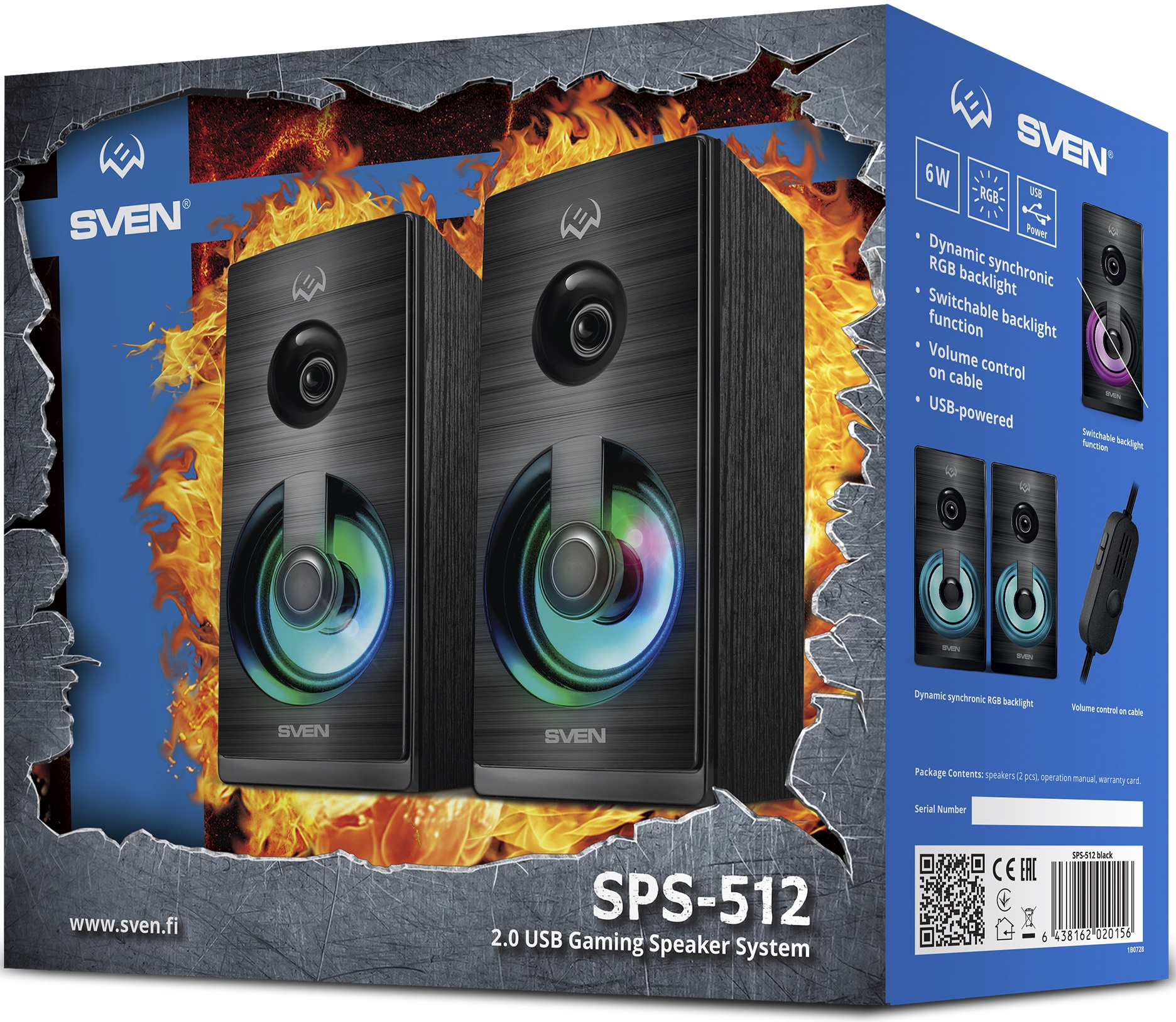 Колонки Sven SPS-512 (2x3W, USB, подсветка, black)