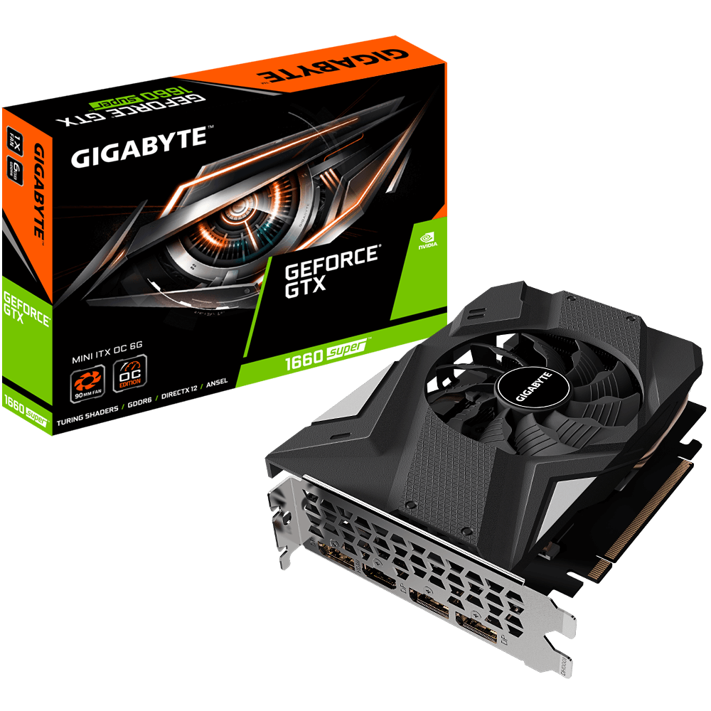 Видеокарта Gigabyte GF GTX1660 Super Mini ITX OC 6Gb (GV-N166SIXOC-6GD, 192bit, GDDR6, HDMI+3xDP) RTL