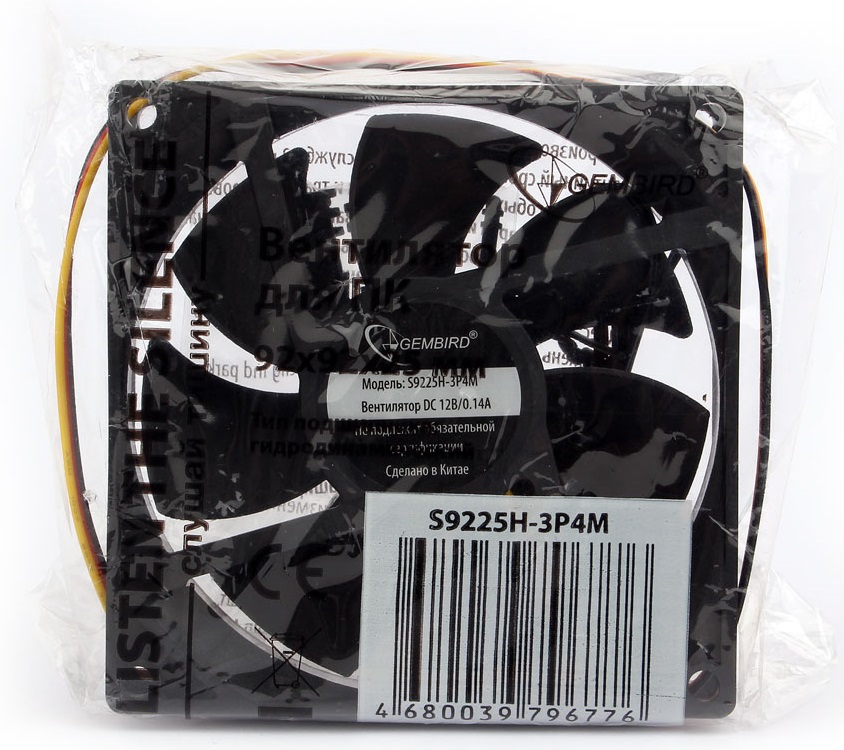 Вентилятор Gembird S9225H-3P4M (90x90x25mm, Hydro, 2000rpm, 27dBa, 3+4pin, black) OEM