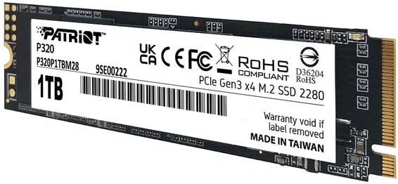 Накопитель SSD M.2 (2280) 1Tb Patriot P320 (P320P1TBM28, 3000/2200Mbs, PCI-E Gen3 x4, NVMe 1.3)