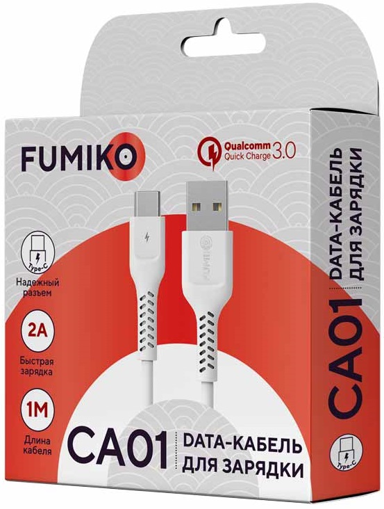 Кабель USB 2.0 Am - Type-C 1.0m (FCA01-03, 2A, быстрая зарядка, white) FUMIKO