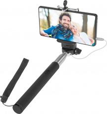 Держатель Monopod для селфи Defender Selfie Master SM-02 (для устройств до 9cm, телескопический (20-98cm), металлический, проводное подключение к смартфону (в разъем для гарнитуры), поддержка iOS и Android, black)