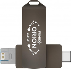 Флеш накопитель USB 3.0 64Gb FUMIKO ORION (FON-05, USB A / Type-C / Lightning, 60/21MB/s, black)