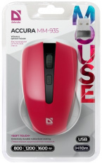 Мышь беспроводная Defender Accura MM-935 (optical, 1600dpi, 2xAAA, soft-touch, red-black)