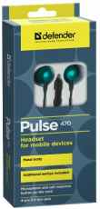 Наушники Defender Pulse 470 (затычки, для мобильных устройств, с микрофоном, 1.2m, black-green)