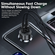 Зарядное устройство от прикуривателя Toocki TQ-CC25 (12/24V - USB, USB Type-C, 5V/3А, 9V/3A, 12V/2.5A, 50W max, кабель Type-C 1m, black)