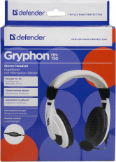Наушники Defender Gryphon 750 (полноразмерные закрытые, с микрофоном,  регулятор, 2m, white)