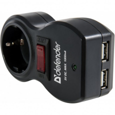 Сетевой фильтр DEFENDER Voyage 100 (1 розетка, 2 USB порта 1000mA, black) RTL