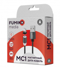 Кабель USB 2.0 Am - Lightning 1.0m (FMC-01GREYL, 2.4A, быстрая зарядка, нейлоновая оплётка, магнитный, grey) FUMIKO