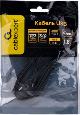 Кабель USB 2.0 Type-C - Type-C 1.8m (CC-USB2-CMCM-100-1.8M, медь, 5A, 100W, быстрая зарядка, QC3.0, PD, black) Cablexpert