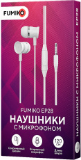 Наушники FUMIKO EP28 (FEP28-01, затычки, для мобильных устройств, с микрофоном, 1.2m, white)