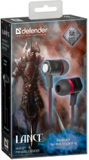 Гарнитура Defender LANCE (затычки, с микрофоном, 1.2m, black-red)