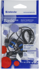 Наушники Defender Basic-616 (затычки, без микрофона, 1.1m, black-blue)