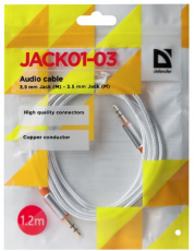 Кабель аудио 3.5mm Jack (m) - 3.5mm Jack (m) 1.2m (JACK01-03, white) Defender