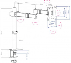 Кронштейн для мониторов настольный Arm Media LCD-T03 (15"-32", VESA 75x75-100x100, до 7кг, наклон: +-10°, поворот: 180°, black)