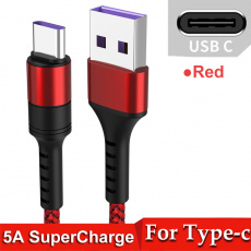 Кабель USB 2.0 Am - Type-C 1.0m (5A, быстрая зарядка, нейлоновая оплётка, red)