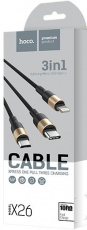 Кабель USB 2.0 Am - Lightning + micro USB + Type-C 1.0m (X26 Xpress, 2A, нейлоновая оплётка, black-gold) hoco