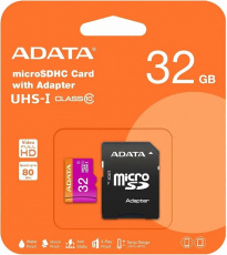 Карта памяти SDHCmicro Card 32GB ADATA (AUSDH32GUICL10-RA1, Class 10, UHS-I, 80MB/s, адаптер SD)