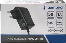 Блок питания Gembird NPA-AC10 (вход 100-240V, выход 5V - 1A, 5W, штекер 5.5х2.5mm, кабель 1m, black)