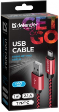Кабель USB 2.0 Am - Type-C 1.0m (USB09-03T PRO, 2.1A, нейлоновая оплётка, red) Defender