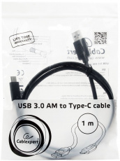 Кабель USB 3.0 Am - USB3.0 Type-C 1.0m (CCP-USB3-AMCM-1M, 3A, 36W, быстрая зарядка, QC3.0, двойное экранирование, black) Cablexper