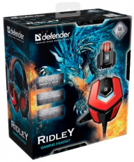Гарнитура Defender Ridley (полноразмерные закрытые, c микрофоном, игровые, 2.2m, промо-код "Crossout", black-red)