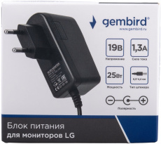 Блок питания для мониторов LG Gembird NPA-AC35 (вход 100-240V, выход 19V, 1.3A, 25W, 1 штекер 6.5х4.4mm, кабель 1.5m, black)