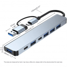 USB 3.0/Type-C HUB (Type-C, USB3.0+3*USB2.0, картридер microSD+SD, 3.5 audio, металл, blue)