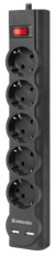 Сетевой фильтр Defender DFS 751 (5 розеток, 1.8 метра, 2*USB 2.1A, 10A, black) RTL