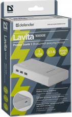 Внешний аккумулятор Defender Lavita 10000E (литий-ионный, 10000mAh, 3*USB 2.1A, вход 1.5A, white)