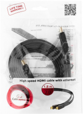 Кабель HDMI (m) - HDMI (m) 1.8m (CC-HDMI4F-6, ver.2.0, плоский, с позолоченными контактами, экранированный, black) Cablexpert