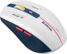 Мышь беспроводная Defender Dila MM-282 (optical, 1800dpi, аккумулятор 500mAh, бесшумный клик, подсветка, программируемая, soft-touch, white-blue)