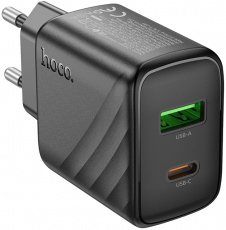 Адаптер питания скоростной hoco CS23A Sunlight (100/240V - USB, USB Type-C, 3А, 30W, супер быстрая зарядка, QC3.0, PD, black)