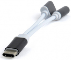 Кабель-переходник (CCA-UC3.5F-02, Type-C (m) / 3.5mm Jack (f) + Type C (f), 0.15m, блистер, white) Cablexpert